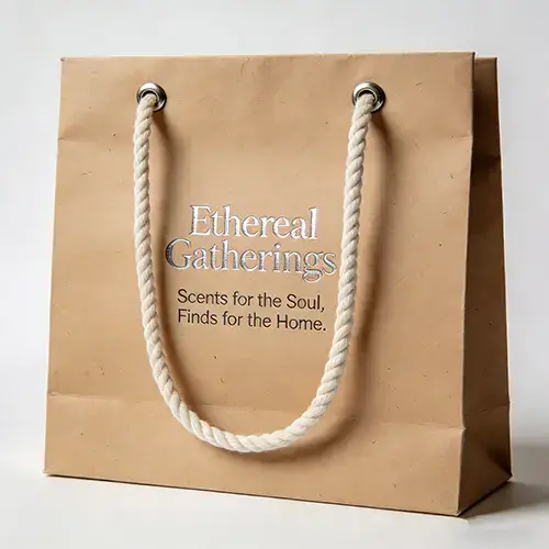 Hot stamped silver logo kraft paper shopping bag with rope handle