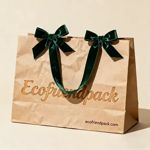 eco green ribbon kraft shopping paper bags